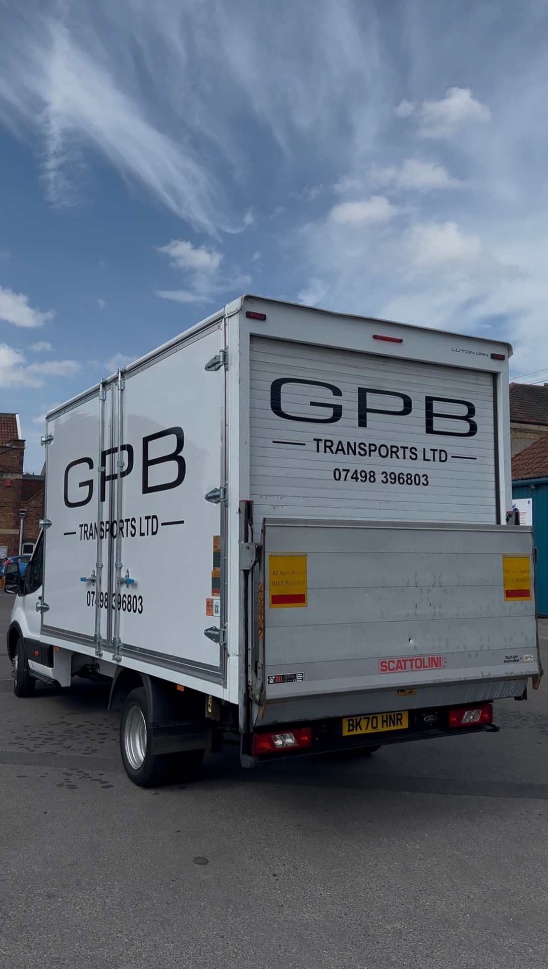 GPB Transports Luton van — rear and side view with company branding